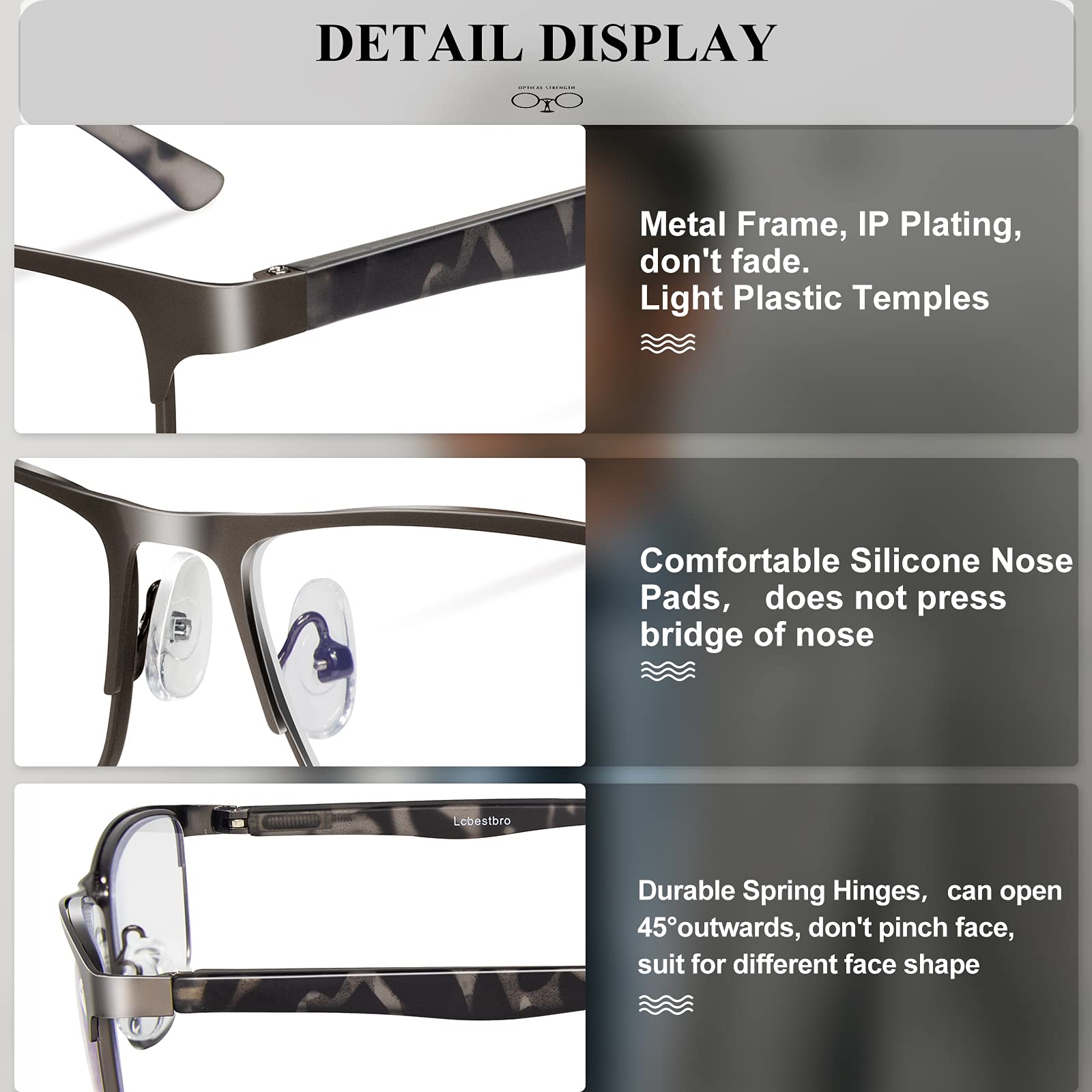 Lcbestbro 3 Pack Business Blue Light Blocking Reading Glasses For Men, 25 Metal Readers