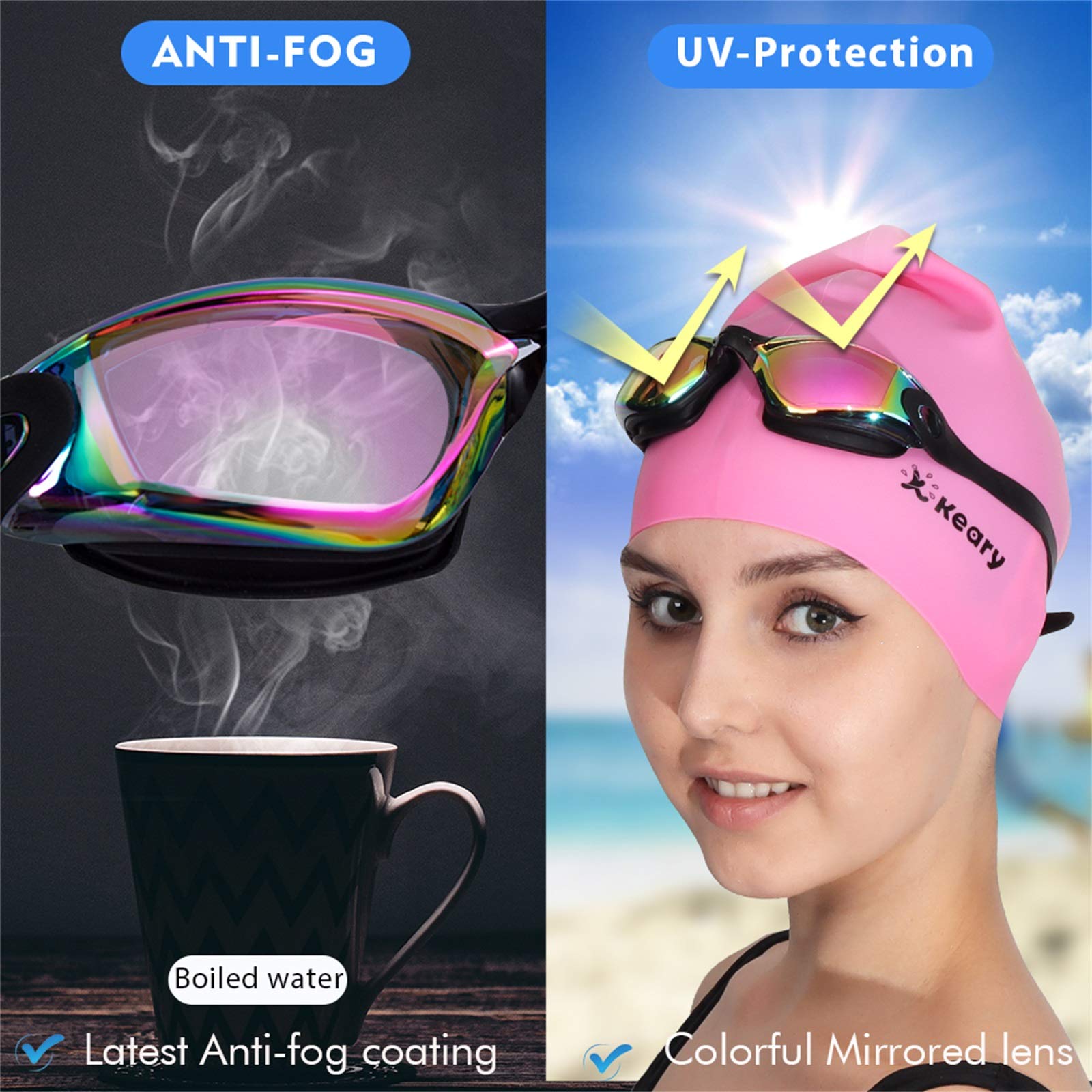 Keary Swim Goggles Pack Of 2 Anti-Fog Swimming Goggles For Adults Women Men Youth Junior, No Leaking Uv Protection Waterproof Mi