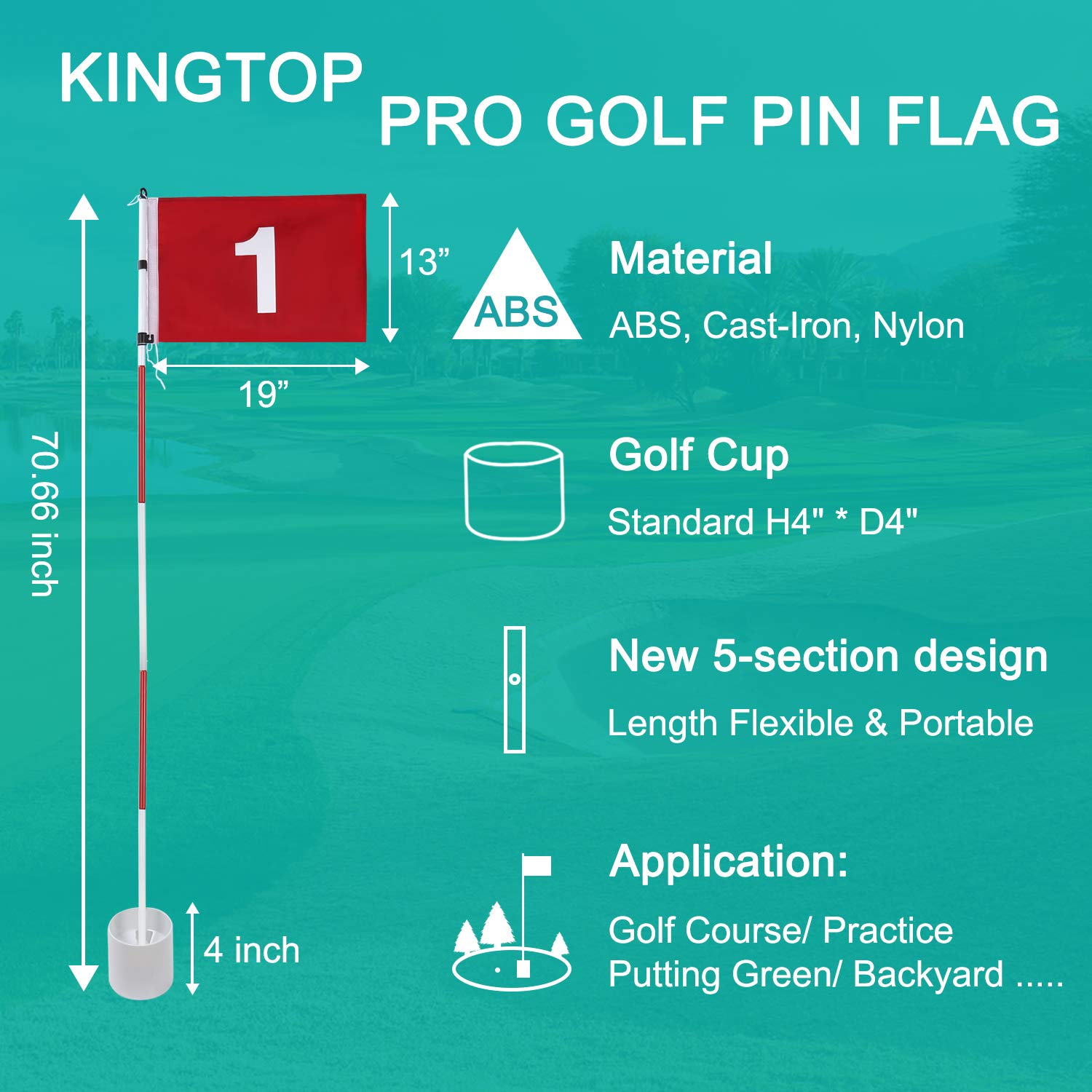 Kingtop Golf Pin Flags Pro, Practice Putting Green Flagstick Hole Cup Set, Golf Flag Stick For Driving Range | Backyard | Indoor