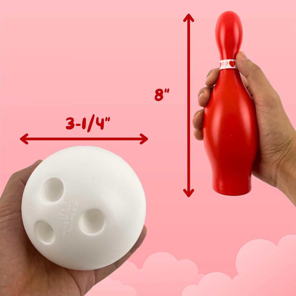 4E'S Novelty Valentines Day Bowling Game Set - 10 Red Pins, 2 Balls, Indoor/Outdoor Backyard Carnival Game, Classroom Valentine'
