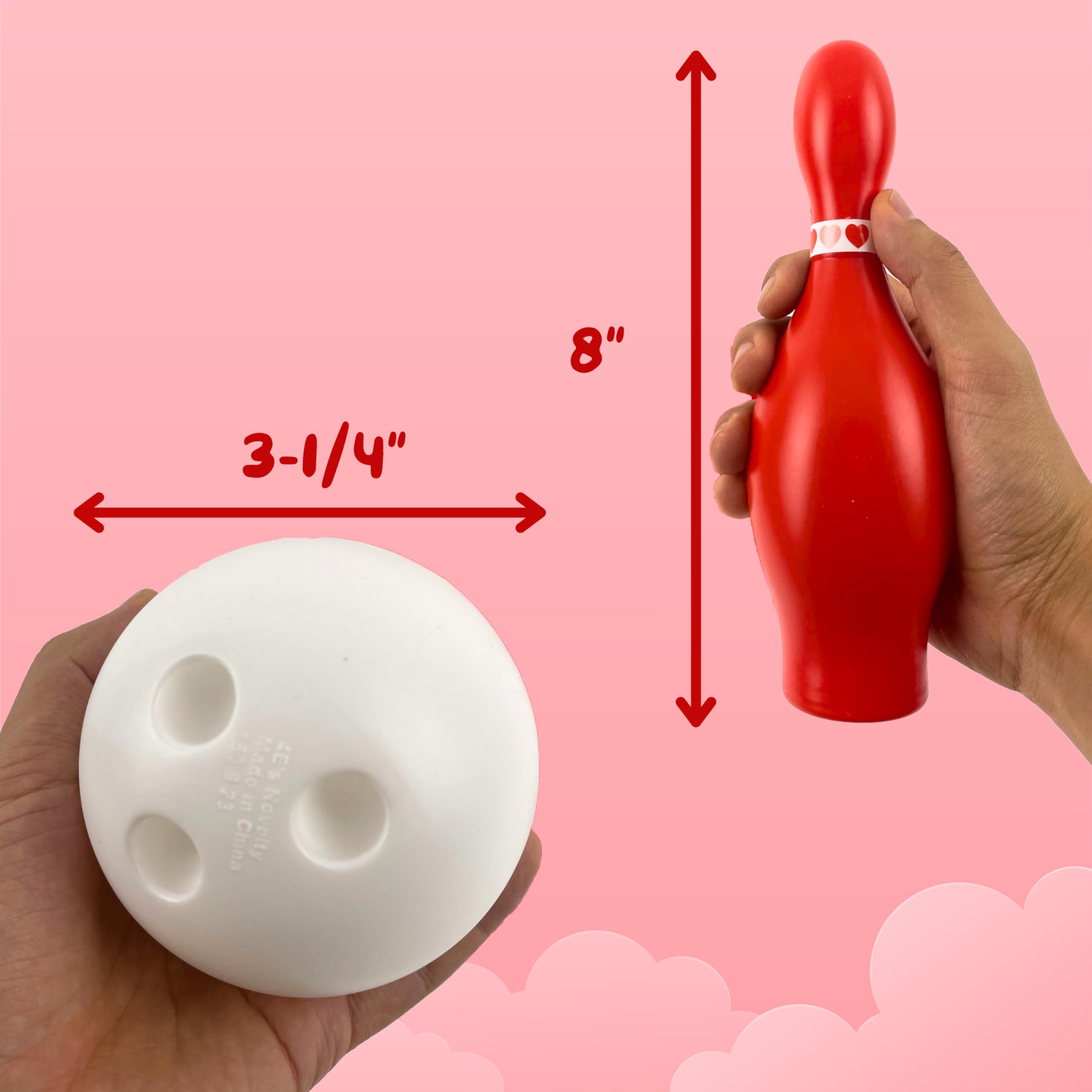 4E'S Novelty Valentines Day Bowling Game Set - 10 Red Pins, 2 Balls, Indoor/Outdoor Backyard Carnival Game, Classroom Valentine'