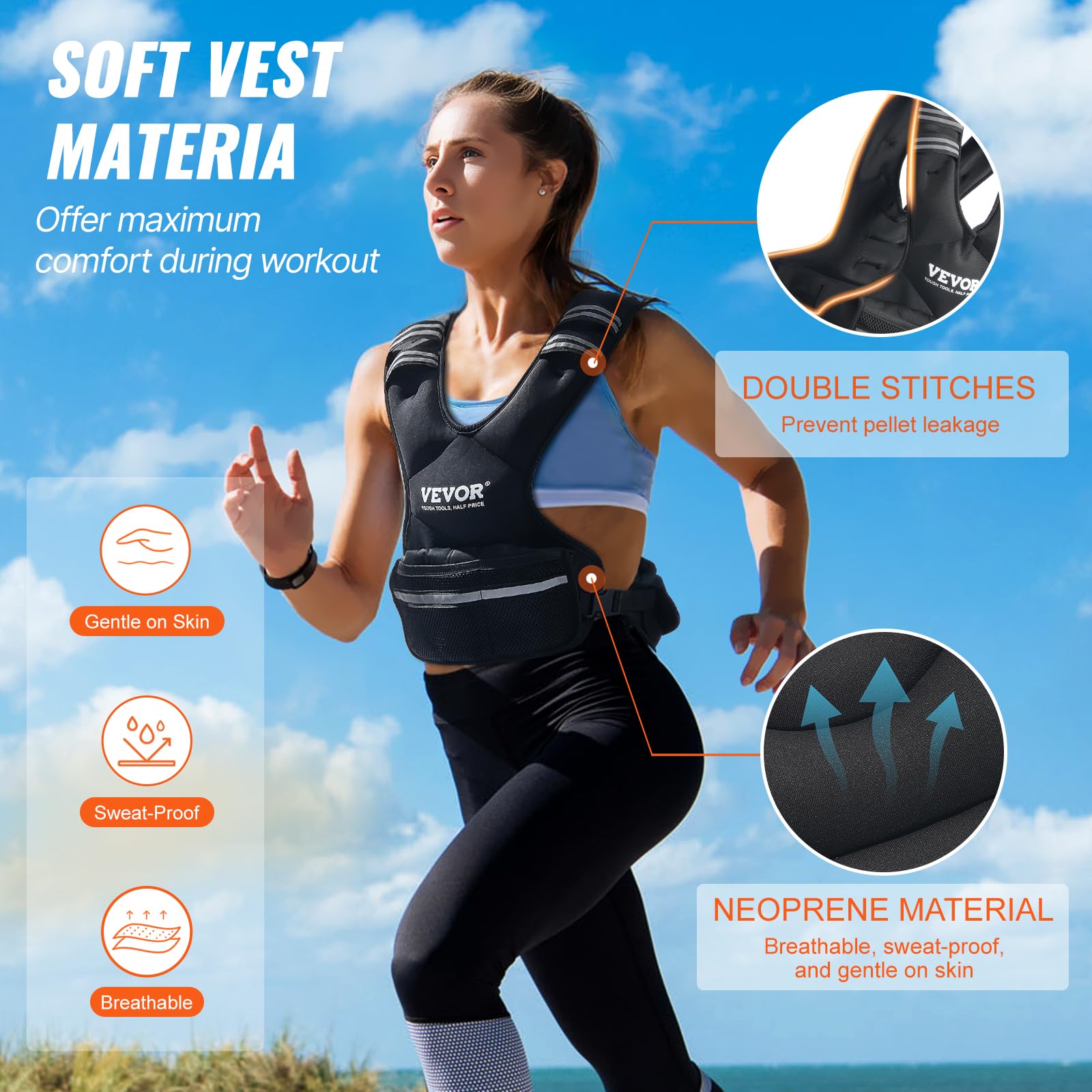 Vevor Adjustable Weighted Vest, 11-20Lb Weight Vest With 6 Ironsand Weights And Reflective Stripe, Body Weight Vest Exercise Set