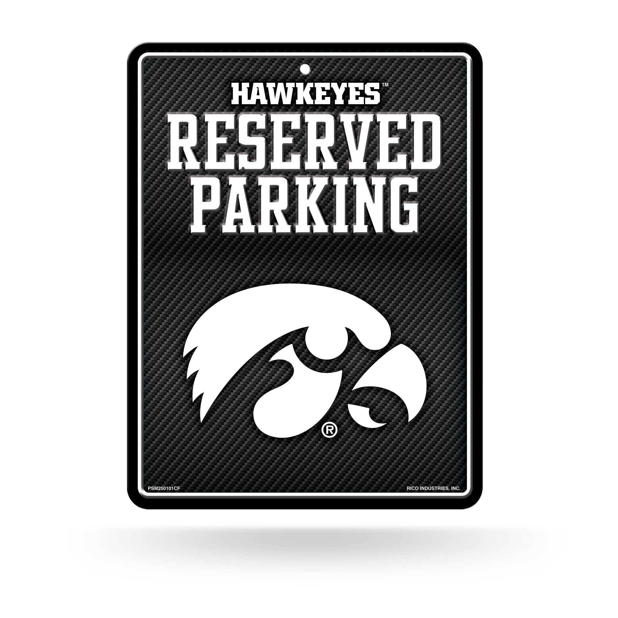 Rico Industries NCAA Iowa Hawkeyes Metal Parking Sign 8.5 x 11 Carbon Fiber Metal Parking Sign - Great for Man Cave, Bed Room, O