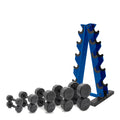 CAP Barbell 150 LB Black Handle Coated 12-Sided Dumbbell Set with Vertical Blue Rack