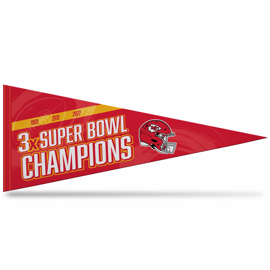 Rico Industries Nfl Kansas City Chiefs 3 Time Super Bowl Champions Soft Felt 12X30 Pennant W/Header Card 12'' X 30'' Felt Wall D