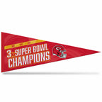 Rico Industries Nfl Kansas City Chiefs 3 Time Super Bowl Champions Soft Felt 12X30 Pennant W/Header Card 12'' X 30'' Felt Wall D