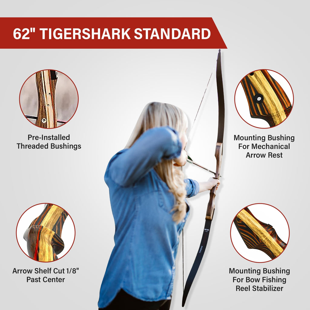 Southwest Archery Tigershark Takedown Recurve Bow - 62 Hunting Bow - Left & Right Handed - Draw Weights In 16Lb-60Lb - Usa Based