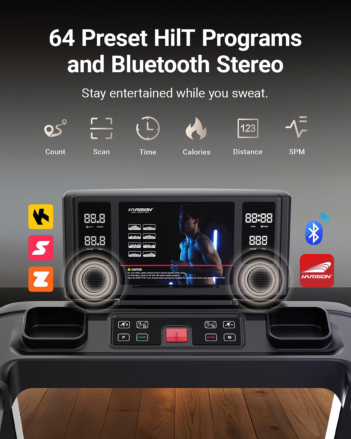 Harison Treadmill For Home With 3.0Hp Running Machine With 300 Lbs Weight Capacity, Bluetooth Speaker, 17.72 '' Wide Tread Belt