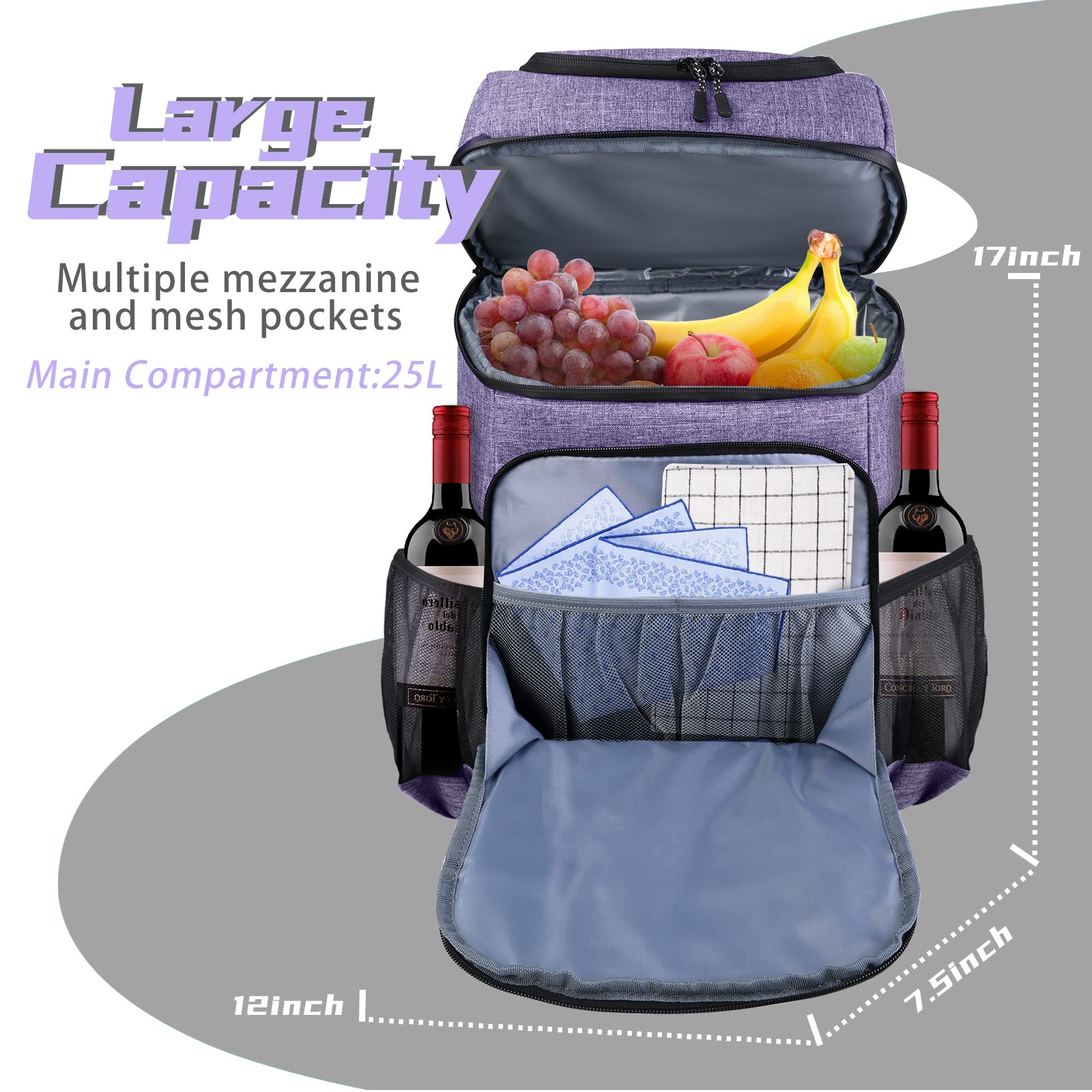 Baglher Cooler Backpack 30 Cans Lightweight Insulated Backpack Cooler Leak-Proof,Lightweight Backpack With Cooler For Lunch Picn