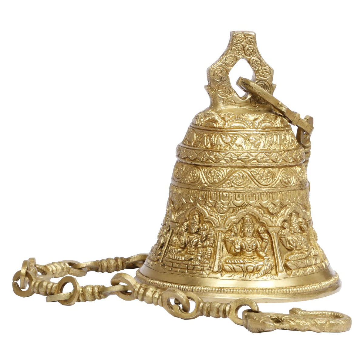 Artvarko Deep Sound Big Astalaxmi Engraved Hanging Brass Temple Bell/Ghanta For Pooja Room, Mandir Home Decor 32 Inch