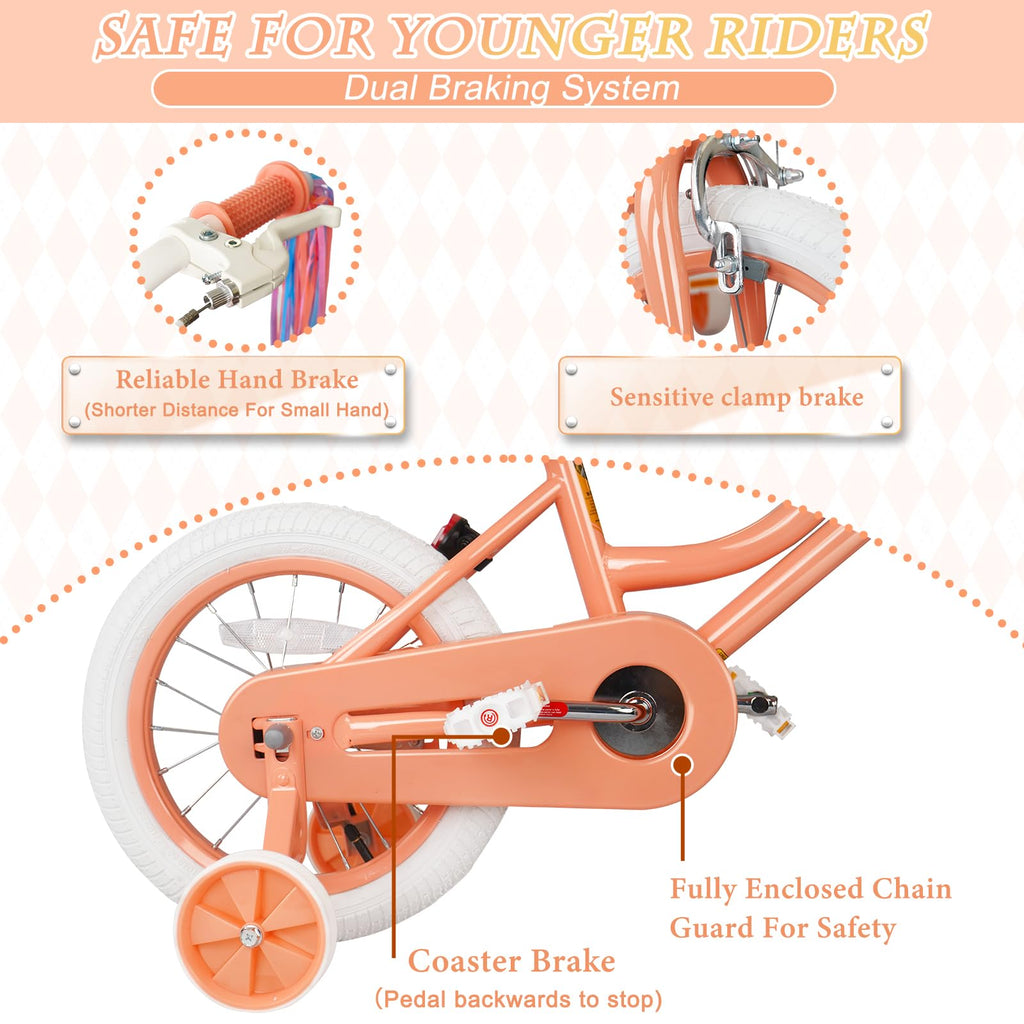 Glaf Toddler Girls Bike For Kids Age 2-12 Years Old 12 14 16 20 Inch Girls Bike With Training Wheels And Doll Seat Kids Bicycle
