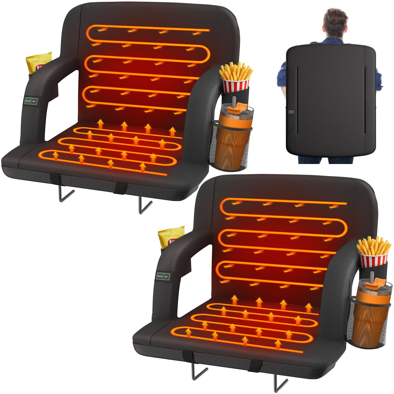 HOPERAN 23 2pcs Dual-Sided Heated Stadium Seats for Bleachers with Back Support, 3 Levels Heating Stadium Seating for Bleachers 