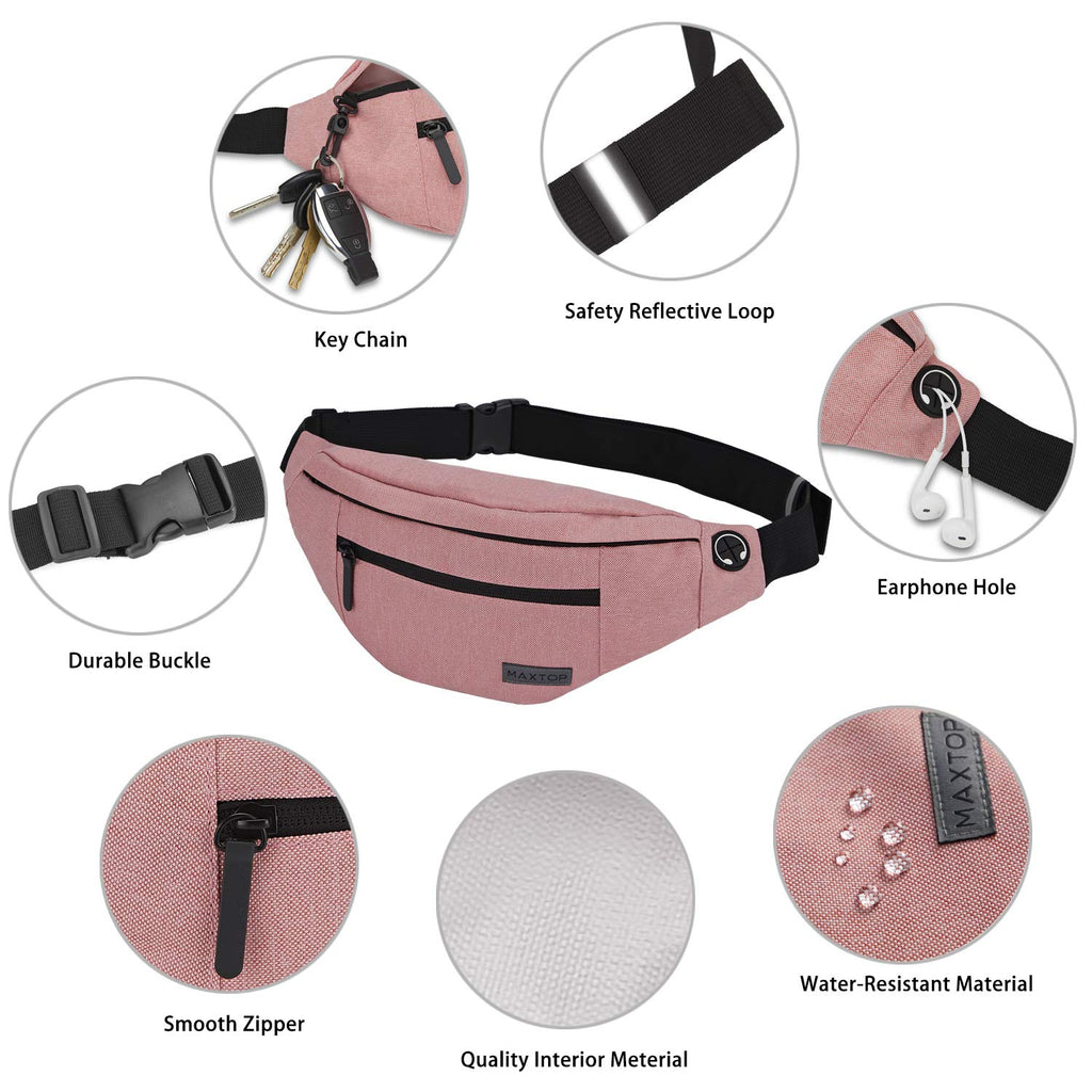 Large Pink Fanny Pack Cross Body Belt Bag With 4-Zipper Pockets Adjustable Straps Waist For Women Girl,Gifts For Enjoy Festival