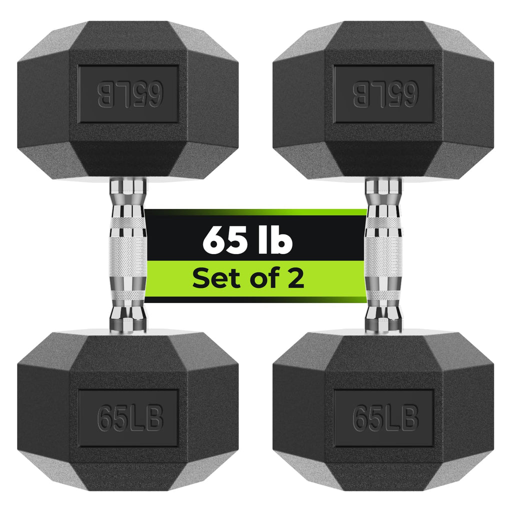 Hex Dumbbell Rubber Encased Dumbbell Strength Training Hex Dumbbell, Hand Weight For Workout & Exercise/Pair Of 65Lb