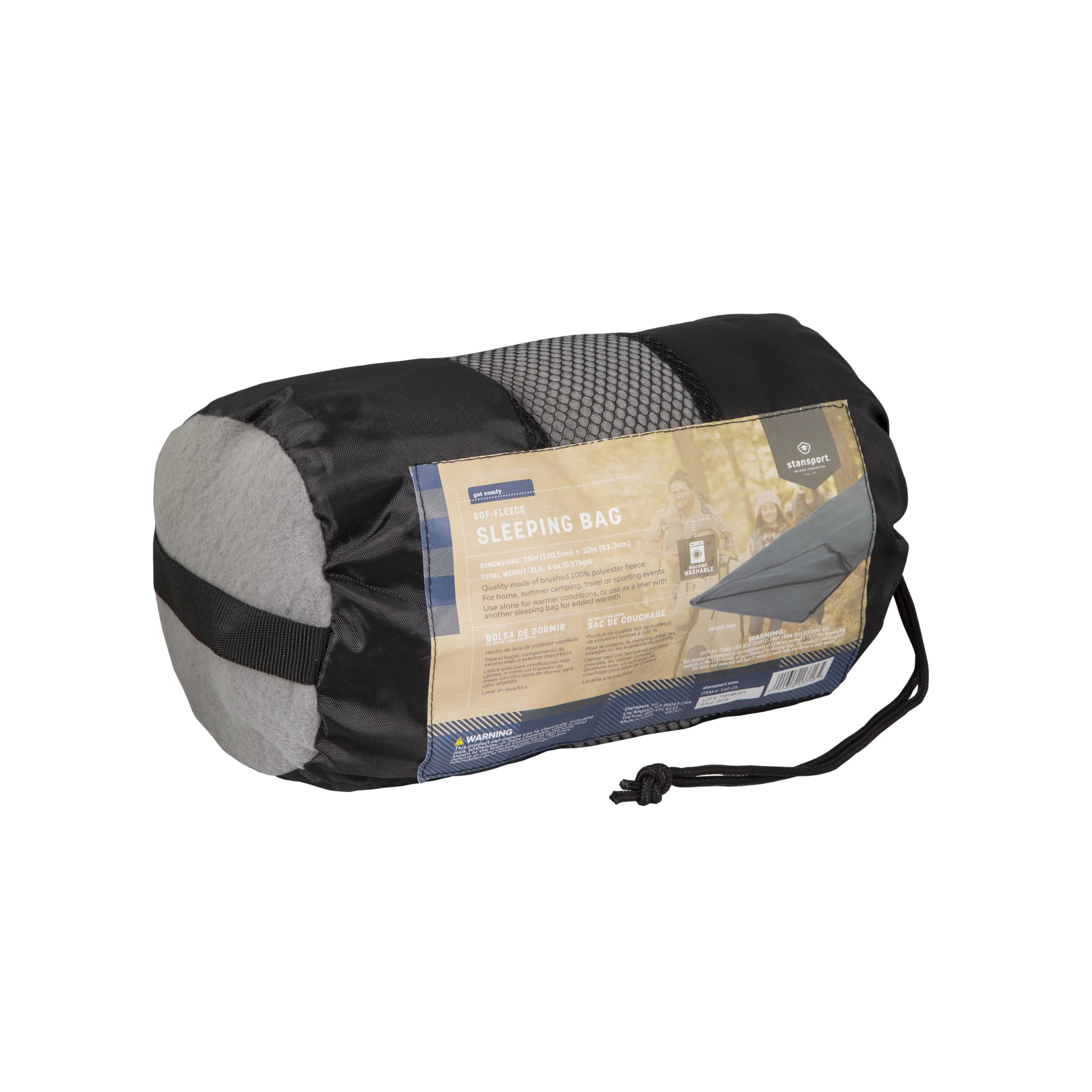 Stansport Fleece Sleeping Bag, Grey, 32'' X 75''