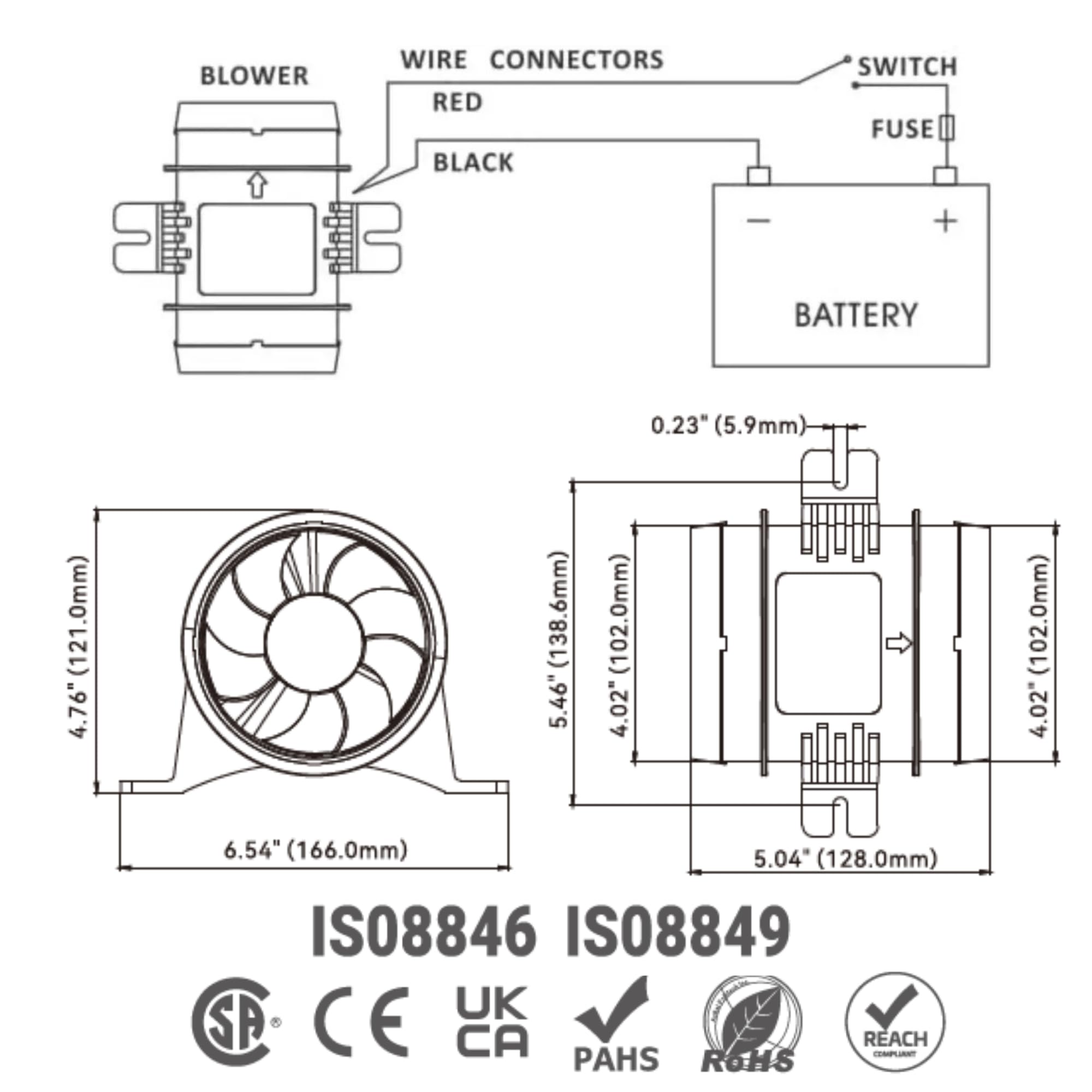 Seaflo 12V 4'' 235 Cfm In-Line Bilge Blower