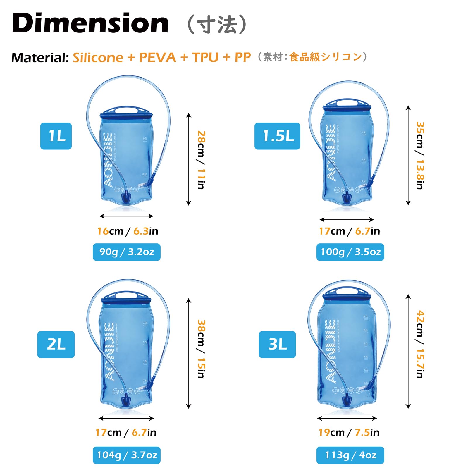 Triwonder 1-1.5-2-3L Bpa Free Hydration Bladder Hydration Pack Water Reservoir For Bicycling Hiking Camping Backpack (3L)