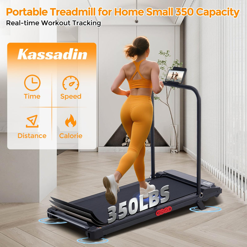 Folding Foldable Walking Pad Treadmill with Handle Bar and Incline, 3.0HP Portable Electric Treadmills with Handles for Home Sma