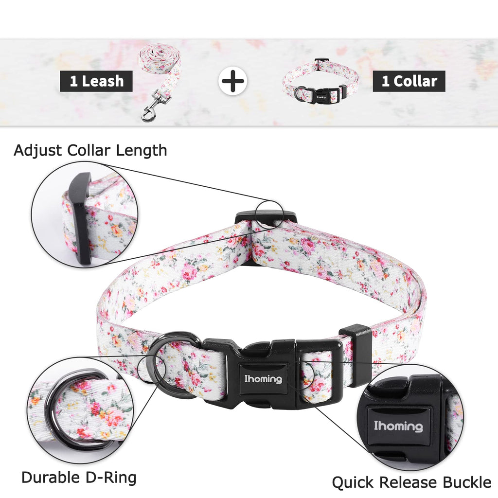 Ihoming Dog Collar And Leash Set For Daily Outdoor Walking Running Training, Floral Sky Design For Small Boys Girls Dogs Cats Pe