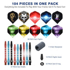 Tezoro Dart Accessories Kit Including Aluminum Dart Shafts,Dart Flights, Flight Savers, Sharpener, O-Rings -Bulk Pack Of 104 Pie