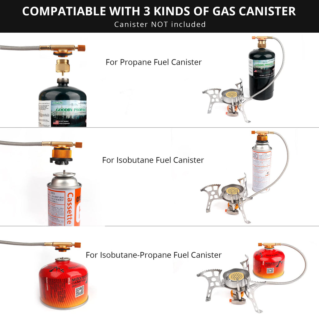 Rideiwake Camping Stove With Fuel Canister Adapter Portable Collapsible Gas Stove With Piezo Ignition-3900W-Lightweight-Windproo