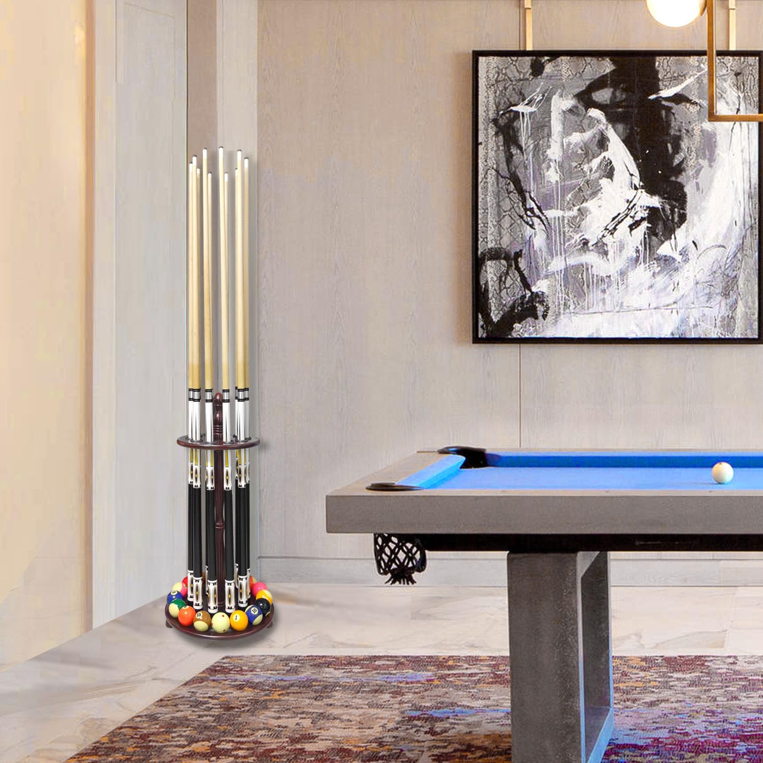 Moyansuper Pool Stick Holder Billiard Cue Rack Holds 10 Sticks Floor Stand,Burgundy