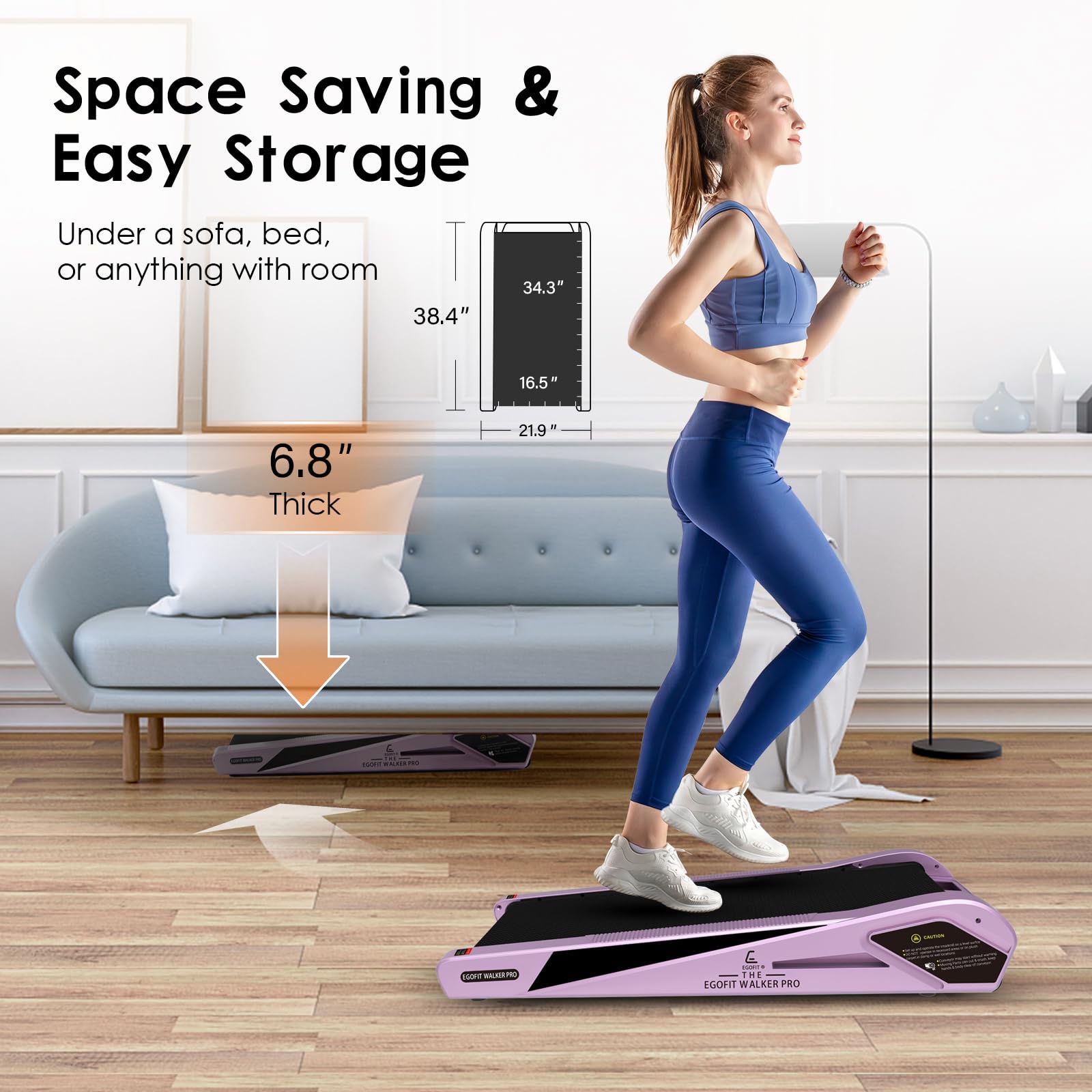 Egofit Walker Pro M1 Sakura Pink Smallest Under Desk Electric Walking Treadmill For Home, Small & Compact Treadmill To Fit Desk