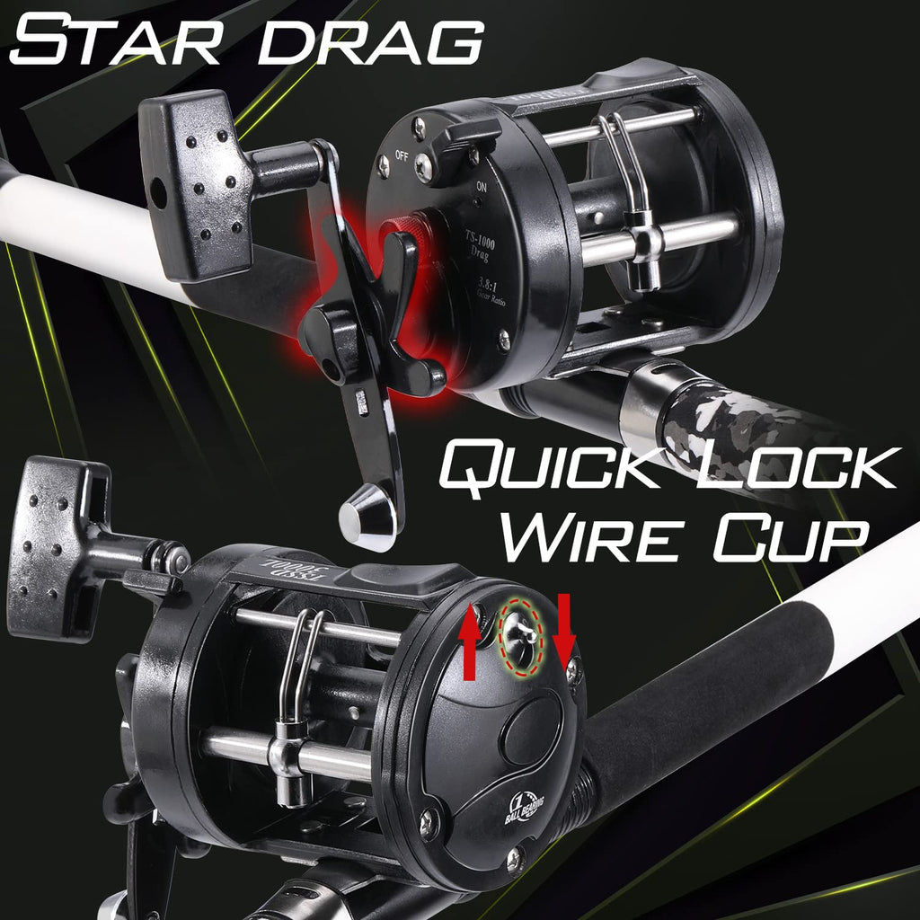 Sougayilang Conventional Reel And Fiberglass Fishing Rod Combo, Medium Heavy For Catfish Angling 6'-3000