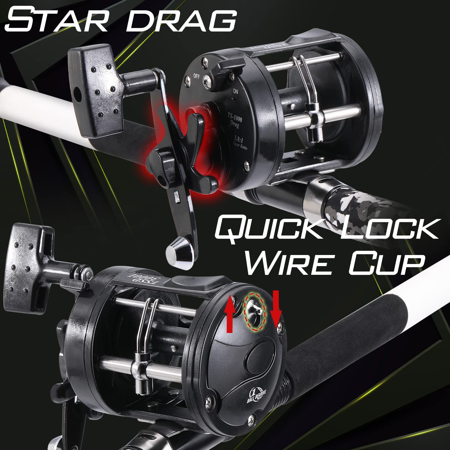 Sougayilang Conventional Reel And Fiberglass Fishing Rod Combo, Medium Heavy For Catfish Angling 6'-3000