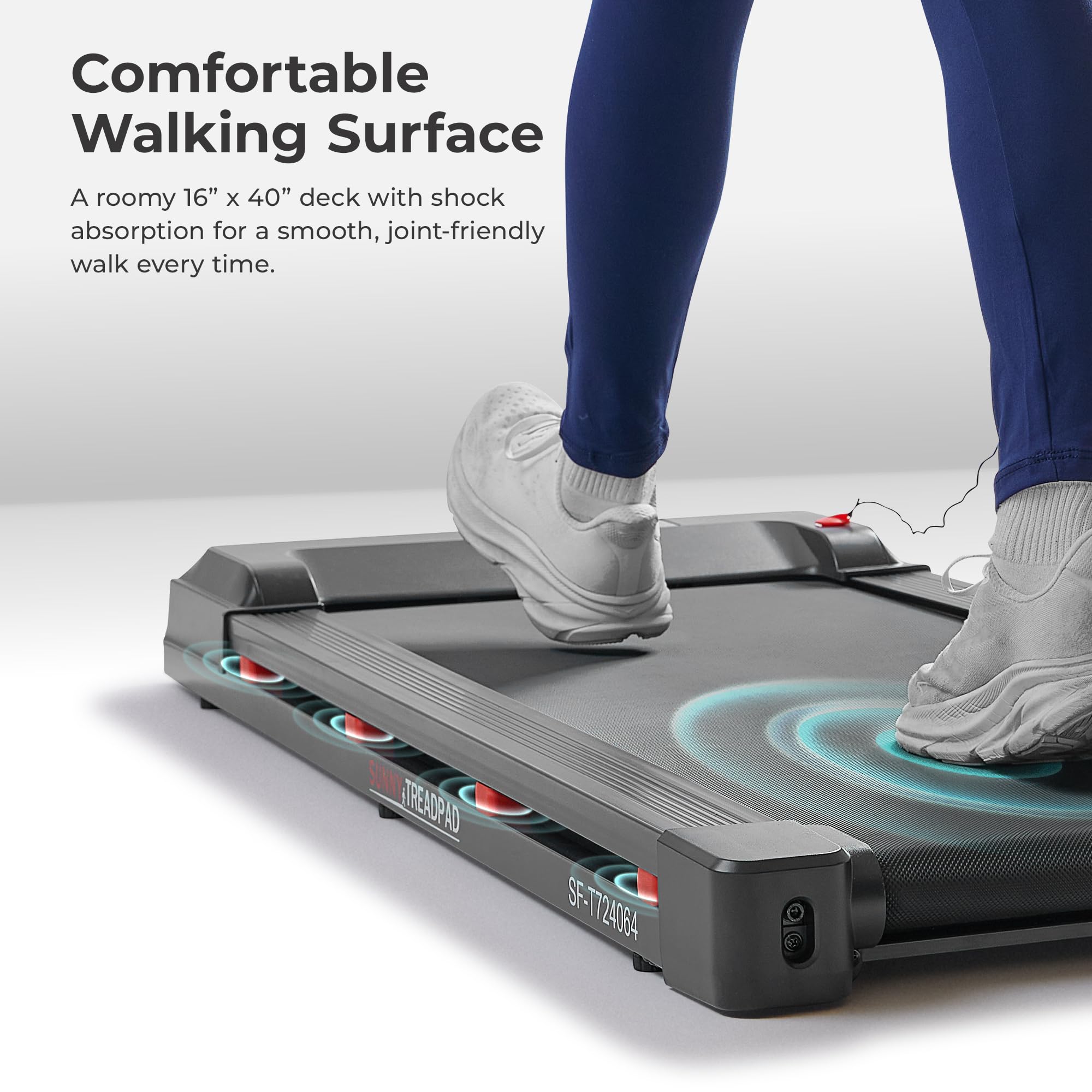 Sunny Health & Fitness Treadpad 100 Smart Walking Treadmill - Compact, Portable, Under Desk, No Assembly, Wifi & Bluetooth Sunny