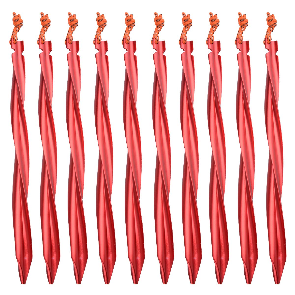Azarxis Aluminum Tent Stakes Pegs Heavy Duty Lightweight For Camping Sand - 10 Pack (Black - Spiral - 9.84 Inches)