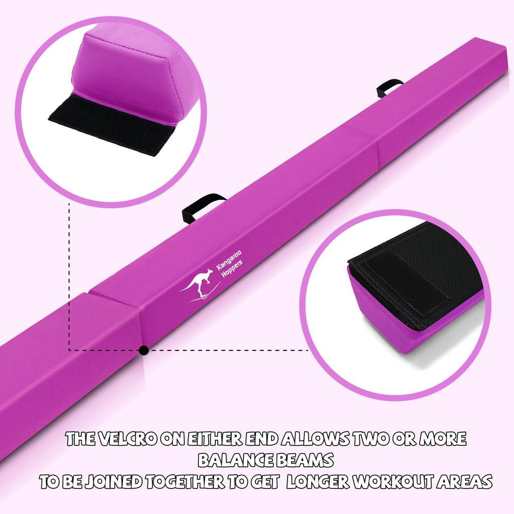 Kangaroo Hoppers 8Ft Gymnastics Balance Beam For Kids - Folding Extra Firm Foam Floor Beam -Beginners And Professionals Home Tra