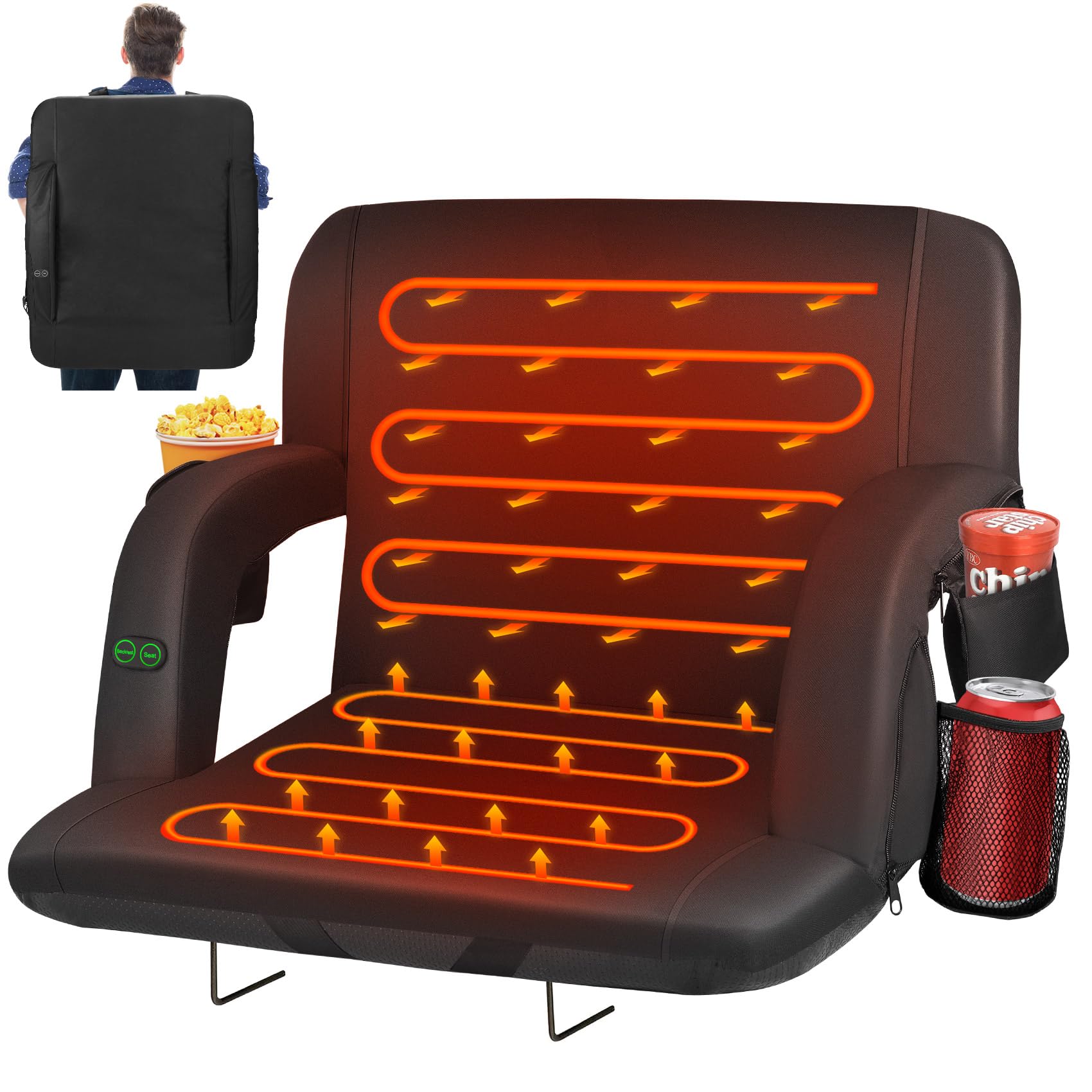 Hoperan 23'' Dual-Sided Heated Stadium Seats For Bleachers With Back Support, 3 Levels Heating Stadium Seating For Bleachers Sea