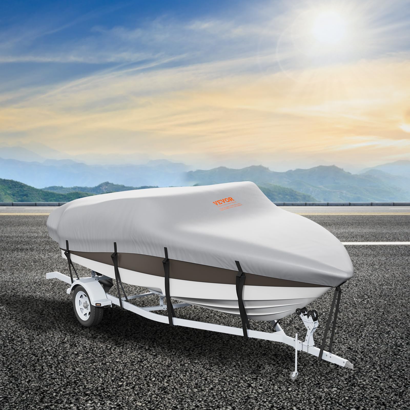 Vevor Boat Cover, 16'-18.5' Trailerable Waterproof Boat Cover, 600D Marine Grade Pu Oxford, With Motor Cover And Buckle Straps,