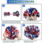 Lovecheer 2Pcs Pom Poms Cheerleading Blue And Red And White Metallic Cheer Pom Poms With Baton Handle For Sports Team Spirit Par