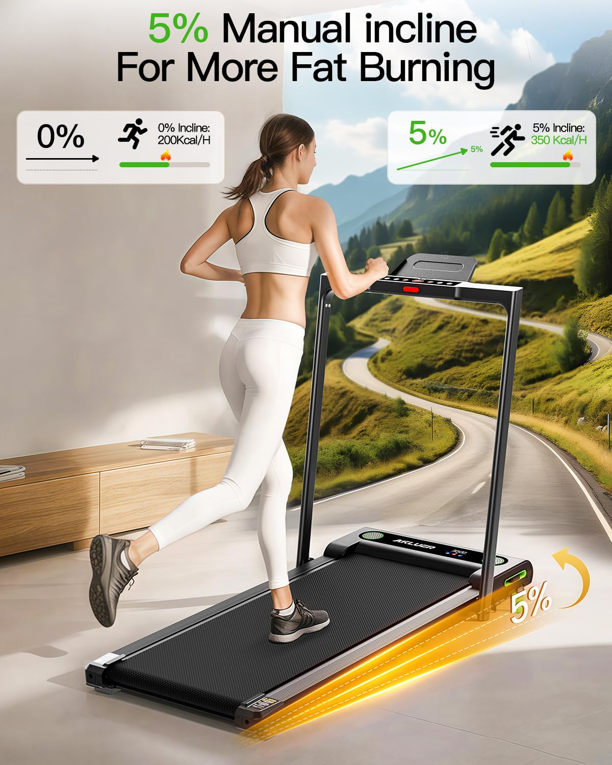 Akluer Walking Pad Treadmill, 330Lbs Capacity, Compact Walking Pad, 2.5Hp Desk Treadmills, 45Db Silent Operation, Foldable Tread