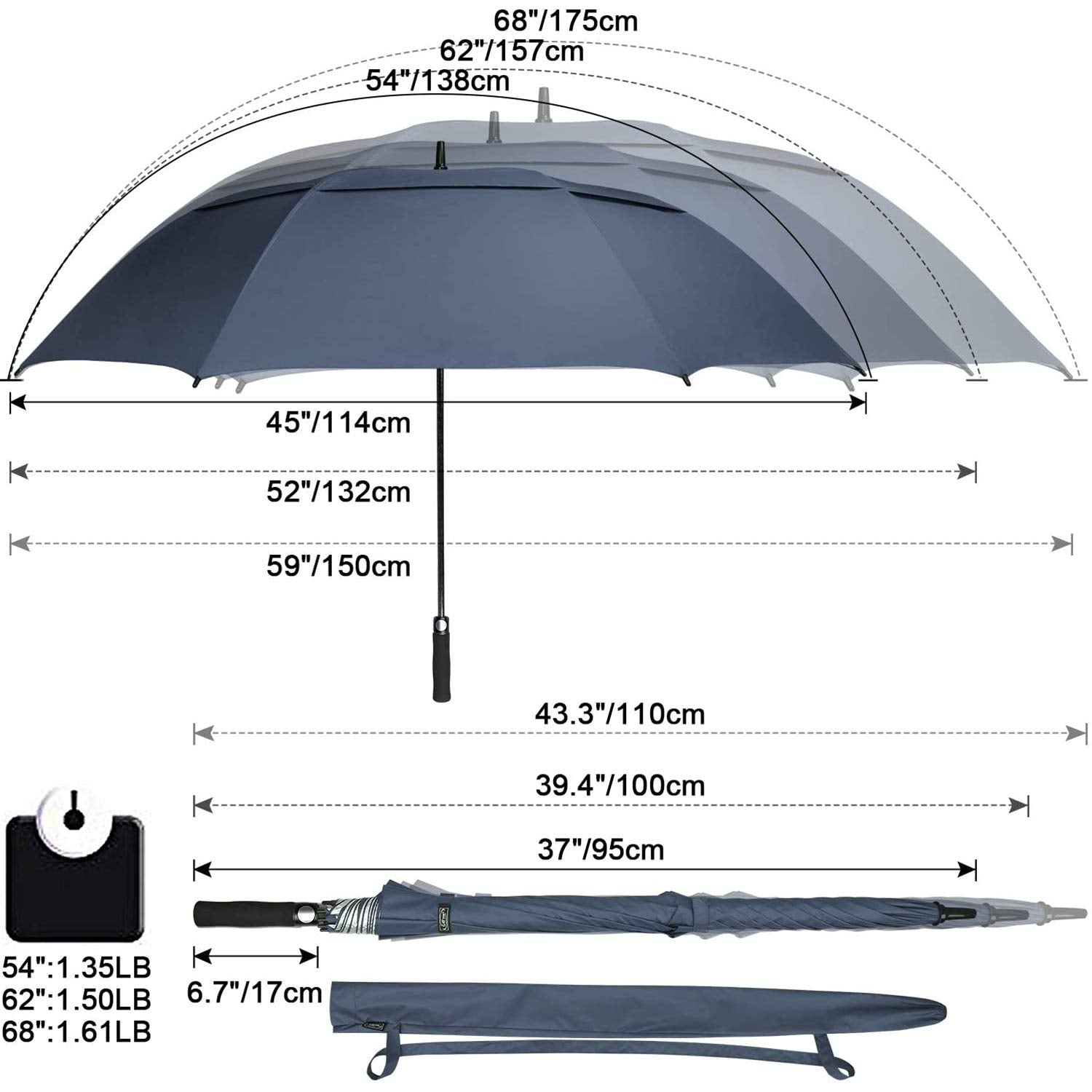 G4Free 68Inch Uv Protection Oversize Windproof Automatic Open Golf Umbrella Double Canopy Vented Waterproof Large Sun Stick Umbr