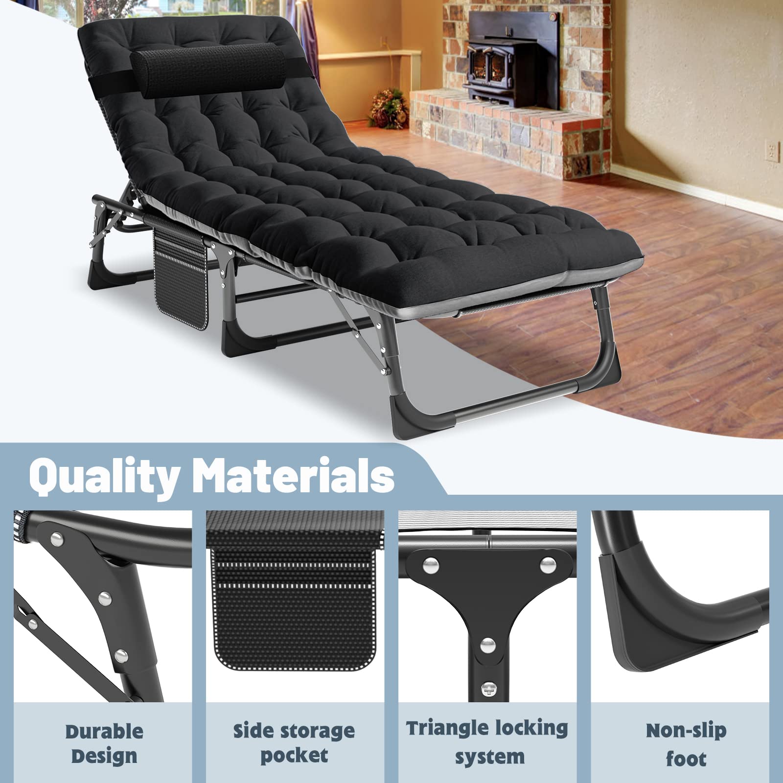 Slsy Sleeping Cots For Adults, 5-Position Folding Chaise Lounge Chairs Outdoor, Portable Folding Bed Cot Lounge Chair For Beach