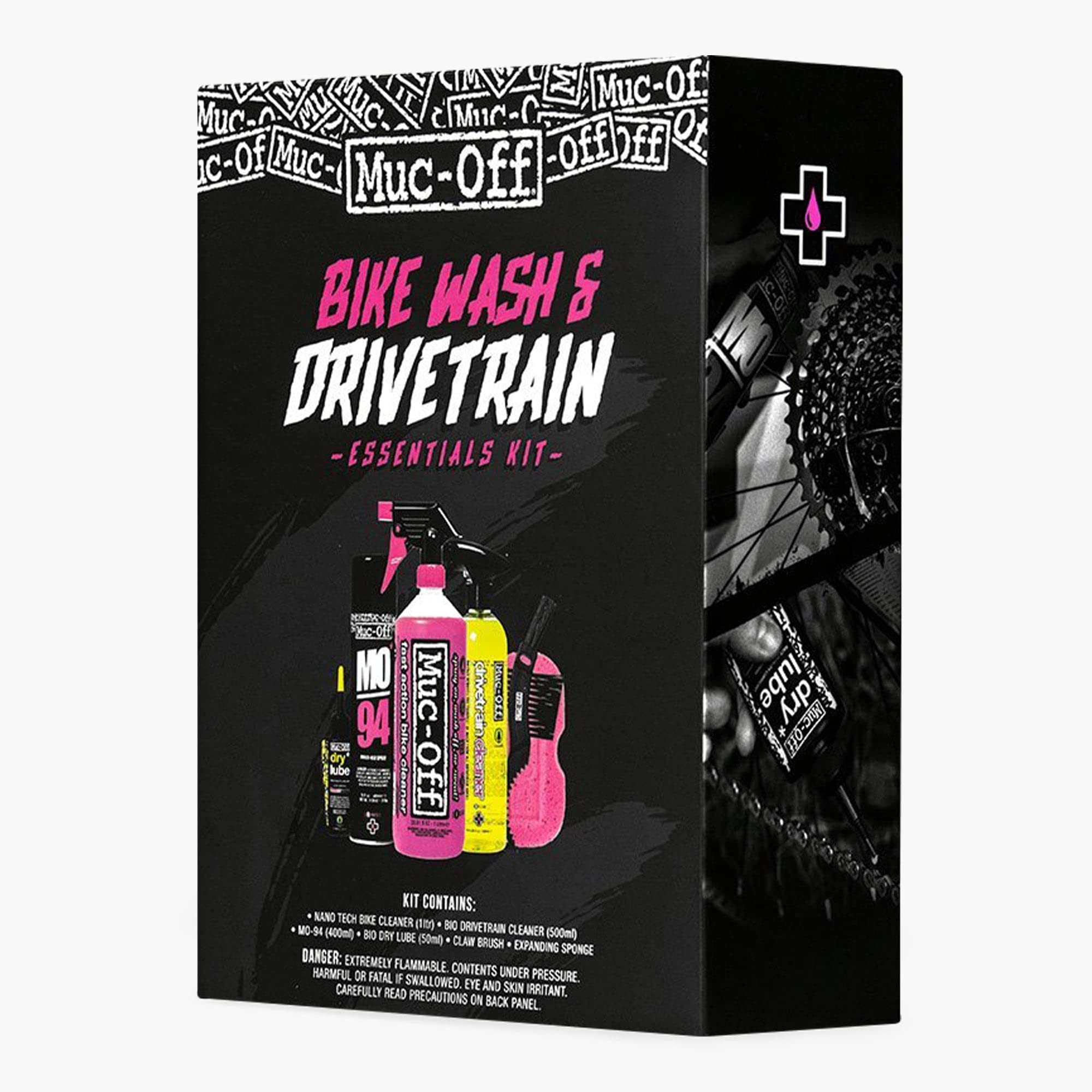 Muc-Off Bike Wash & Drivetrain Essentials Kit - Perfect to Clean, Protect Your Bicycle Drivetrain - Includes Cleaner, Lube and M