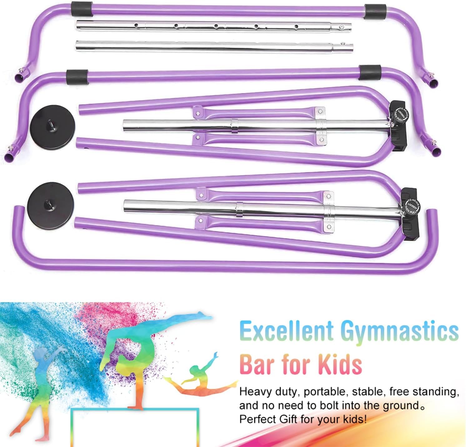 Yeego Direct Gymnastics Bar With Rings,Gymnastics Bar For Kids Ages 3-12,Foldable Gymnastics Bar,Kids Gymnastics Bar Expandable