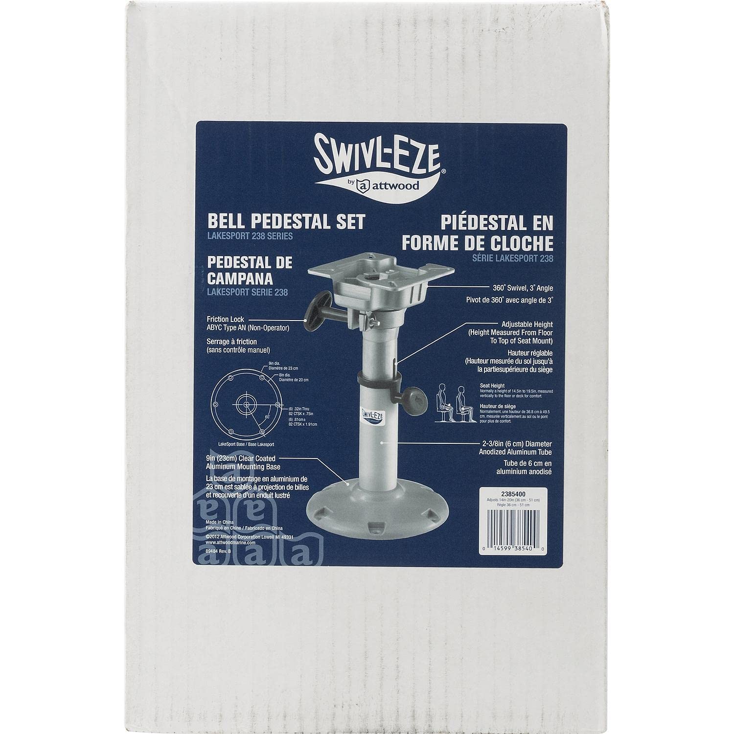 Attwood 2385400 Swivl-Eze Adjustable-Height Boat Seat Pedestal 14-Inch To 20-Inch