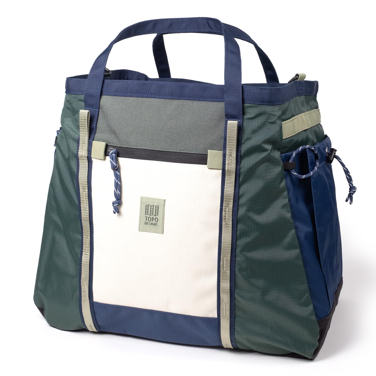 Topo Designs Mountain Gear Bag, Enormous Tote Style Free Standing Bag, Recycled Nylon, Abrasion Resistant (Forest/Bone White)