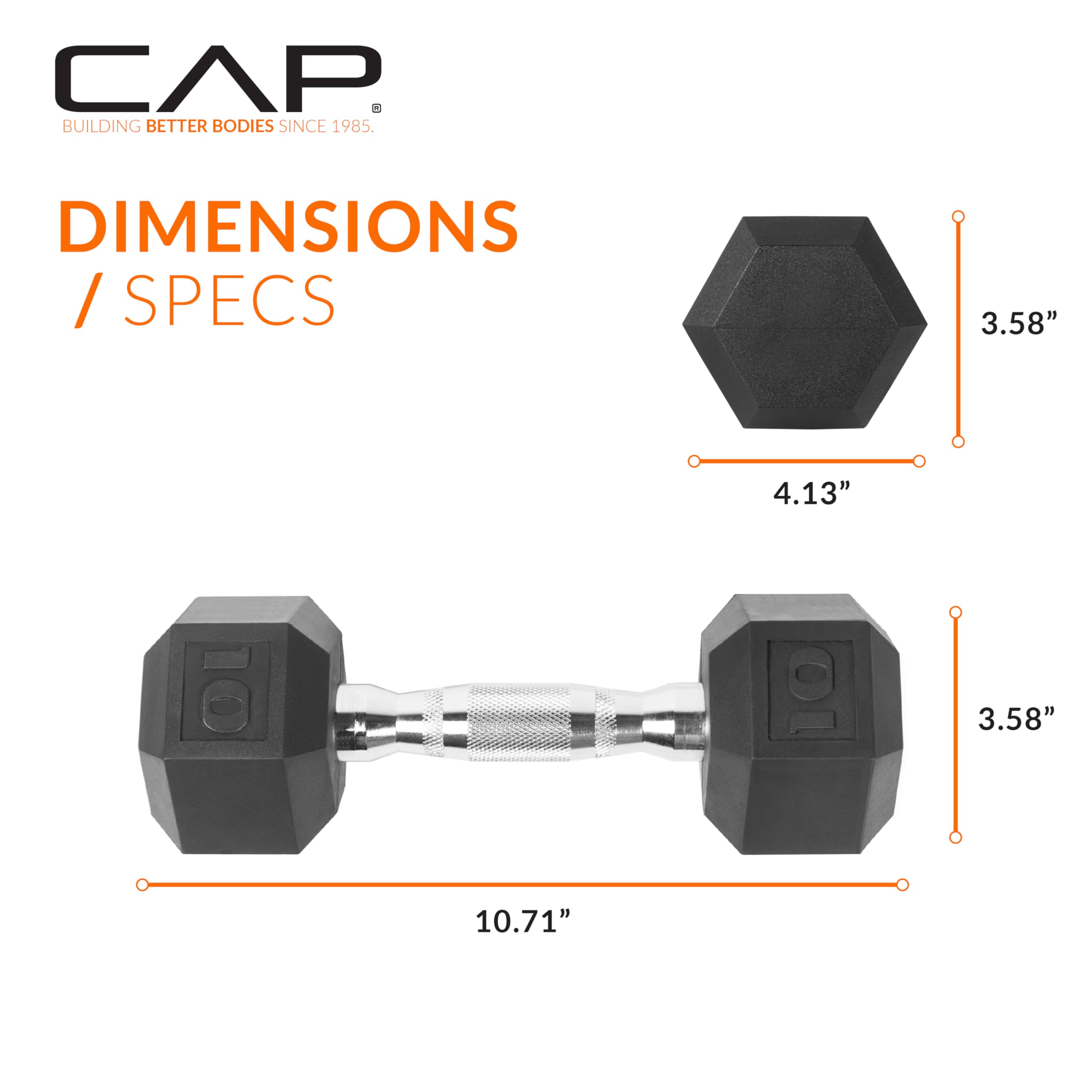 Cap Barbell 50Lb Coated Hex Dumbbells, 10X2 15X2, Part Of 150Lb Set