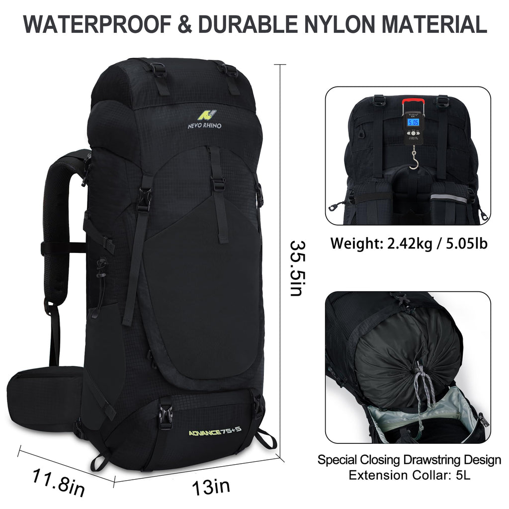 N Nevo Rhino Internal Frame Hiking Backpack 50/60/65/70/80L, Mountain Climbing Camping Backpack Daypack Waterproof Rain Cover
