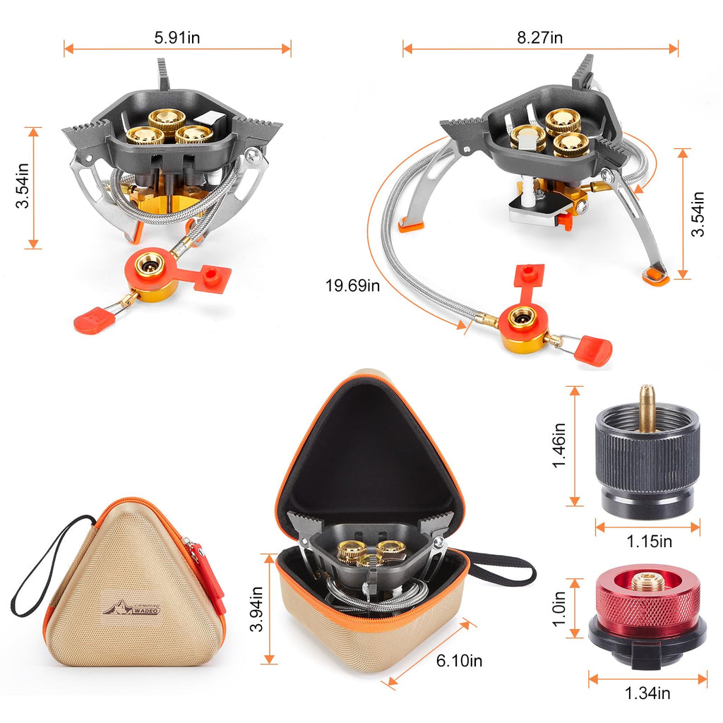 Wadeo 7200W Windproof Camping Stove, Camping Gas Stove With Piezo Ignition, Two Fuel Canister Adapter, Carry Case, Portable Stov