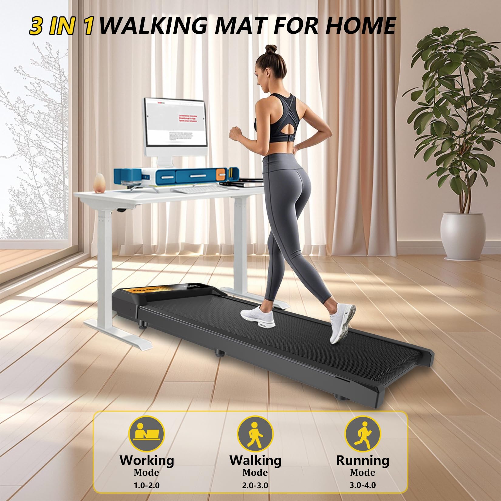 Compact Walking Treadmill - 2.5Hp Under Desk Treadmill For Office & Home, 265Lbs Capacity Treadmills For Home, App & Remote Cont