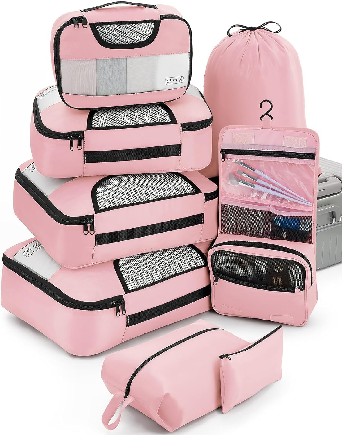 Zonoxo 8 Set Lightweight, Waterproof & SpaceSaving For Luggage & CarryOn Packing Cubes Set For Suitcases, Backpacks & CarryOn