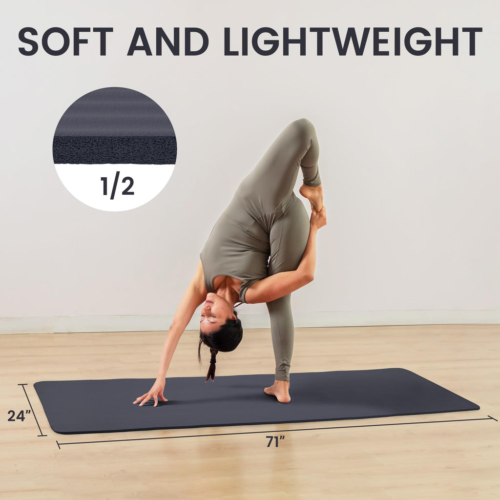 Yoga Mat, 1/2-Inch Extra Thick High Density Exercise Mat, Anti-Tear Exercise Yoga Mat With Carrying Strap, Suitable For Various