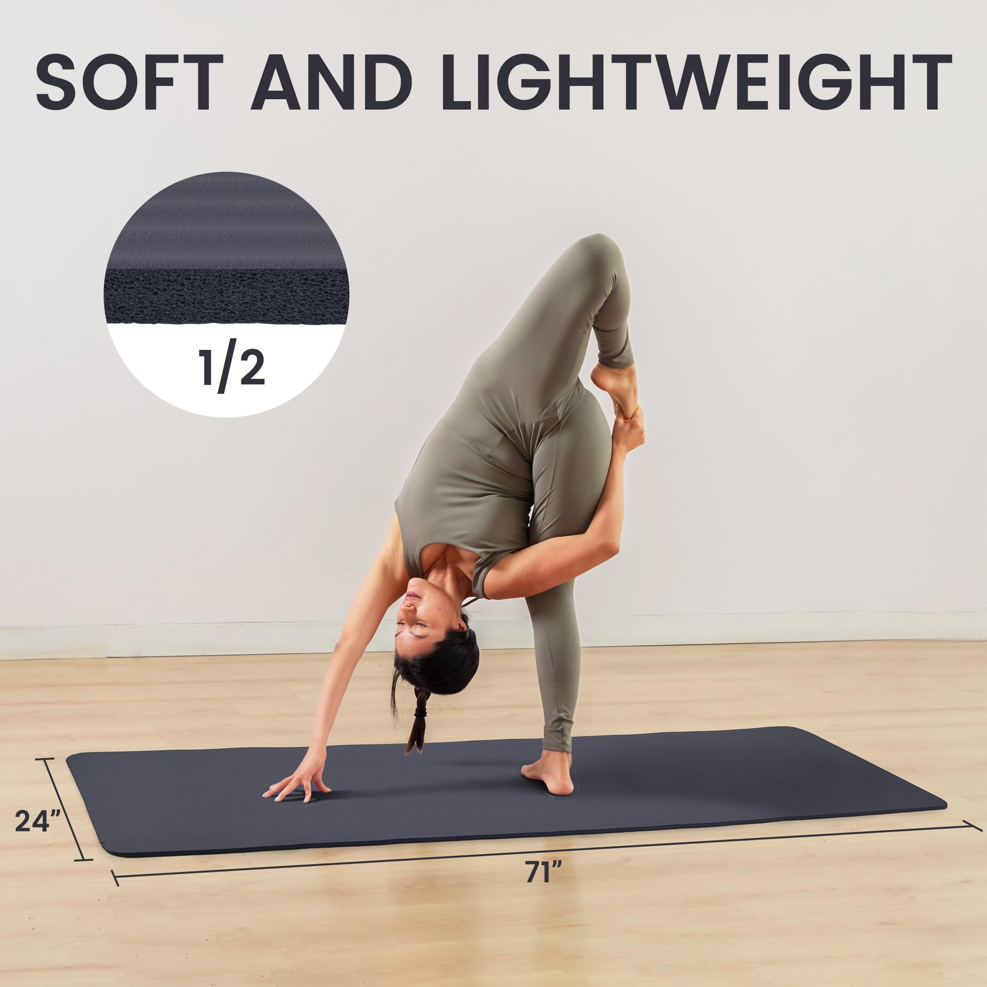 Yoga Mat, 1/2-Inch Extra Thick High Density Exercise Mat, Anti-Tear Exercise Yoga Mat With Carrying Strap, Suitable For Various