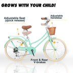 Glerc 24 Inch Beach Cruiser Bike, 6-Speed Hybrid City Bicycle for Girls Youth and Over 6 Years Old, Missy Bike with Wicker Baske